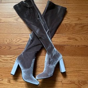 Steve Madden Emotionv Grey Velvet Over the Knee Boots